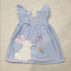 Blue Striped Tunic Top with Bunny and Butterfly Design